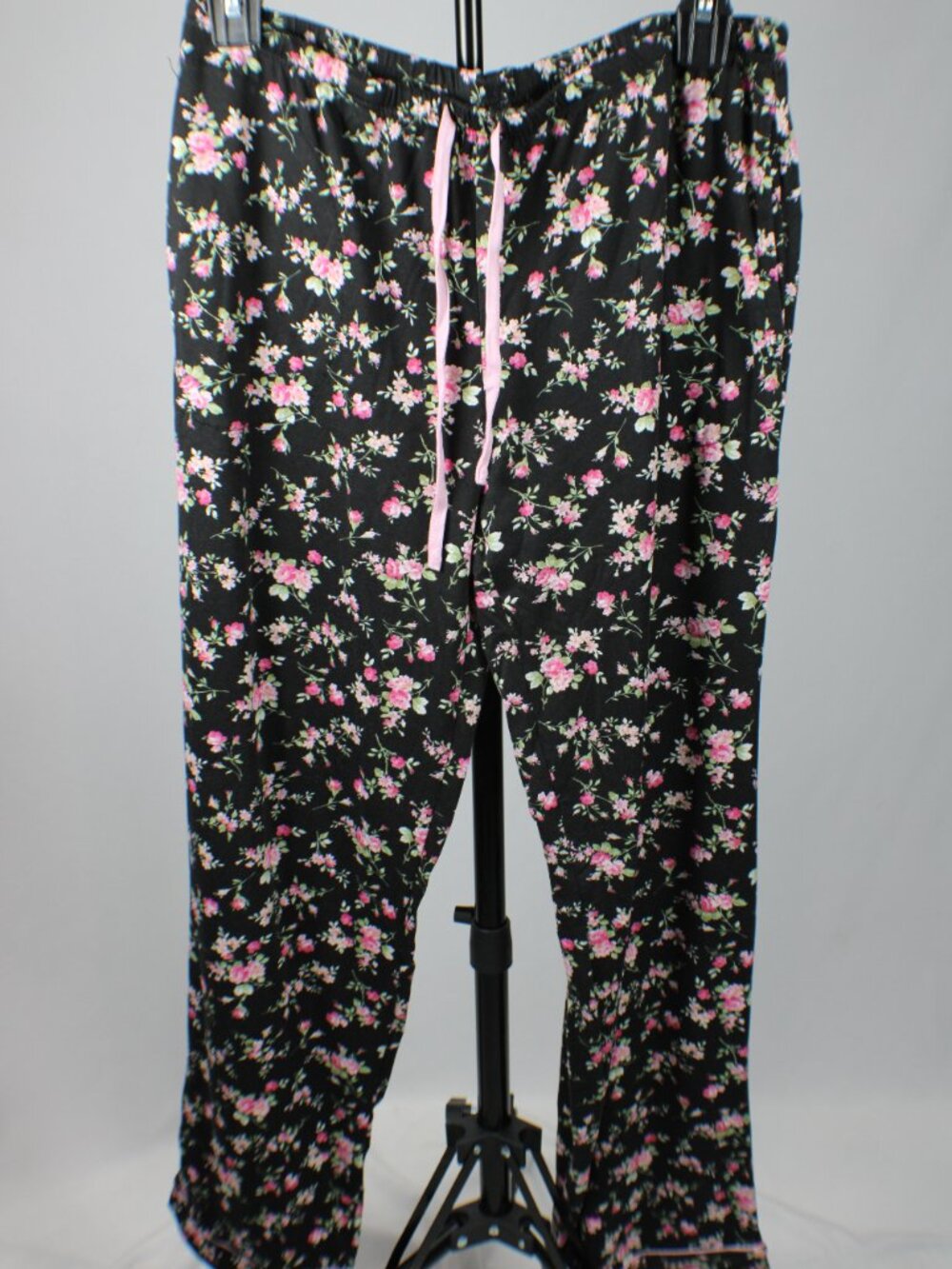 flora by Flora Nikrooz Black Pink Floral 2 Pc Pajama Set Button Up Pants Small - Picture 3 of 4